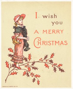 腕、クリスマスカードのバスケットを持つ女性 作： English School