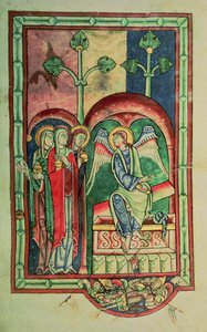 Lansdowne 383 f.13 The Sepulchreの女性、Shaftesbury Psalter、West Country、c.1130-40（ベラム）から 作： English School