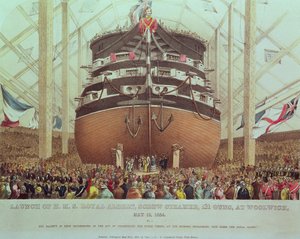 1854年5月13日、ウールウィッチでHMSロイヤルアルバート、スクリュースチーマー、131ガンを発売 作： English School