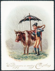 雨の中、牛を導く、クリスマスカード 作： English School