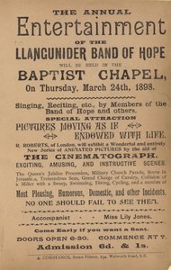Llangunider Band of Hopeの毎年恒例のエンターテイメントを宣伝するリーフレット 作： English School