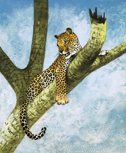 木の中のヒョウ（紙にグワッシュ）