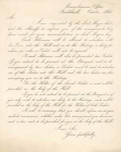 1868年11月9日、ロンドンのギルドホールでの宴会の手配を詳述した手紙 作： English School