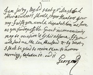 ジョージ2世からニューカッスル公爵への手紙、1759年、「レジャーアワー」、1891年 作： English School