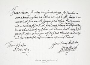 ストラフォード卿から妻へのロンドン塔からの手紙、1640年2月4日 作： English School