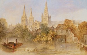 ストウプールからのリッチフィールド大聖堂、1850年頃 作： English School
