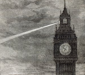 1873年8月16日、ロンドンのイラスト入りロンドンニュースの国会議事堂、時計塔の光 作： English School
