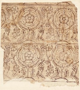 Tudor Roseパターンの裏地紙、c.1550（木版印刷） 作： English School
