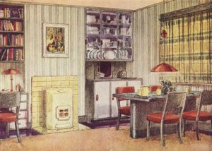 ダイニングエリアと固形燃料の火を備えたリビングルーム (カラーリソ) 作： English School