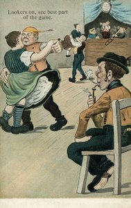 見ている人は、試合の一番いいところを見ている（カラーリトグラフ）