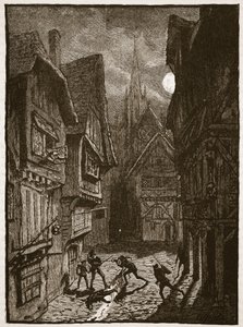 グレイ卿と彼の追随者がサウサンプトン伯爵を攻撃している、Cassells Illustrated History of England（sepia photo）のイラスト