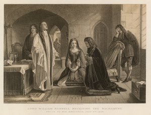処刑前に聖餐を受けるウィリアム・ラッセル卿、1683年7月21日（彫刻） 作： English School