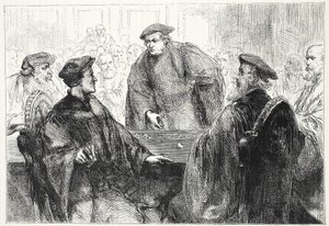 マーブルグで議論しているルターとツヴィングル、ジェームズエイトケンワイリー（1808-1890）によるプロテスタンティズムの歴史のイラスト、パブ。 1878