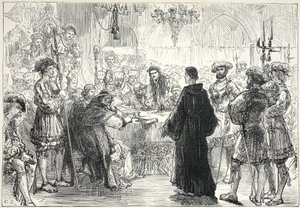 ワームでの食事の前のルター、ジェームズ・エイトケン・ワイリー（1808-1890）によるパブのプロテスタンティズムの歴史からのイラスト。 1878