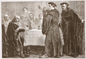 カールシュタットに反論するように挑戦するルター。 1878 作： English School