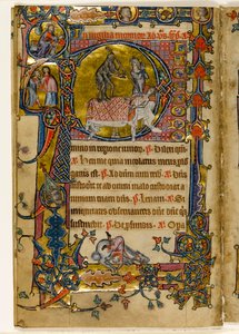 MS 1-2005, fol. 235v：1330年頃、イースト・アングリア、サラムのマックルズフィールド詩篇より、「死を打つ」（歴史的イニシャル「p」）（ヴェラム 作： English School