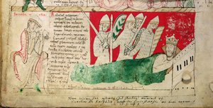 MS CCC 157 p.382 1130年にノルマンディーでヘンリー1世が見た夢（1140年頃、ウスターのジョンがウスターのフローレンス（1118年没）が1130-40年に始めた年代記に挿入したもの）（羊皮紙）（95503の詳細 作： English School