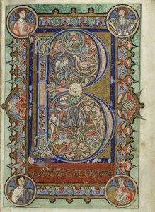 MS Hunter 229 f.22r from the Hunterian Psalter, c.1170 (ベラム紙にペンとインク、テンペラ) 作： English School