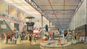 1851年に発行された1851年の大展覧会のディッキンソンス総合写真からの機械、カラーリトグラフ 作： English School