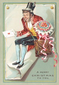 手紙と花、クリスマスカードを提供する男 作： English School