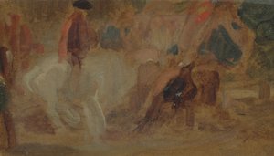 以前はJMWターナー（1775-1851）に、またピータードウィント（1784-1849）に帰因した白い馬の男（紙に油彩） 作： English School