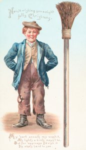ほうきとタバコ、クリスマスカードを持つ男 作： English School