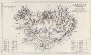 地図アウグストゥス・ペテルマンが描いたグンラウグソンのトリゴン測量によるアイスランド（カラーリトグラフ） 作： English School