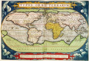 フランシス・ドレーク（1540-96年頃）の地球周回航海図を描いた地図、フランスホーゲンブルク（1535-90）によって彫刻