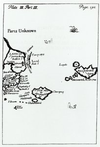 ジョナサン・スウィフト（1667-1745）によるガリバー旅行記の地図