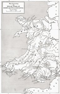 ウィリアムルーファスとヘンリー1世のウェールズ戦争を描いた地図（JRグリーンの「イギリス人の短い歴史」より）、1893年発行