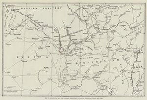 アフガニスタンとロシアトルキスタン、ペルシャ、インドの隣接地域の地図 作： English School