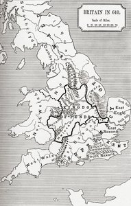 JRグリーンによる「イギリス人の短い歴史」のノーサンブリア王国からの640年のイギリスの地図、1893年公開