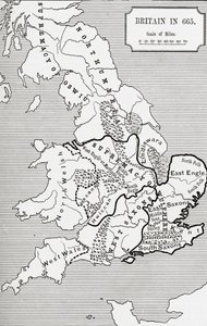 1859年に発行されたJRグリーンの「イギリス人の短い歴史」のノーサンブリア王国588から685までの665年のイギリスの地図