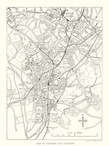 クロイドンとその周辺の地図（エングレーヴィング） 作： English School