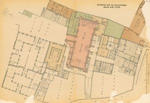 1750年頃のロンドン、ギルドホールとその周辺の地図