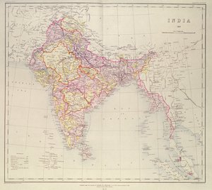 インドの地図、HR Thuillier大佐、RE、インドの測量官、1882年の指示の下で公開