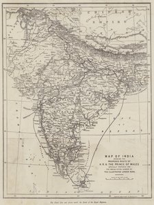 プリンス・オブ・ウェールズ号のルートを示したインドの地図（彫刻 作： English School