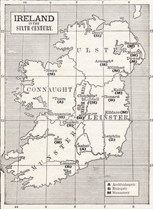 6世紀のアイルランドの地図、 『イギリスの教会：国民のための歴史』、1910年頃出版