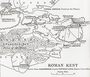 1823年に発行された、JRグリーンの「イギリス人の短い歴史」からのイギリスのローマンケントの地図