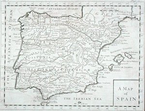 スペインとポルトガルの地図 18世紀後半（彫刻） 作： English School