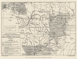 アフリカにおけるイギリスとドイツの所有地の地図（彫刻 作： English School
