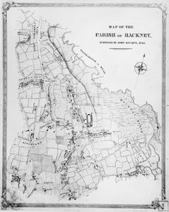 ジョンロック（c.1709-1762）1745によって調査されたハックニー教区の地図