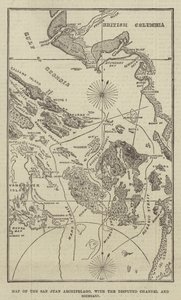 サンファン諸島の地図と論争されている海峡と境界線（エングレービング