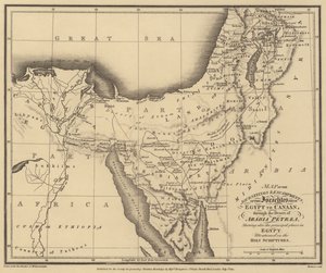 エジプトからカナンに至るイスラエルの民の砂漠の旅と宿営の地図（エングレーヴィング） 作： English School