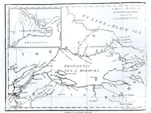 コンスタンチノープルに隣接するヨーロッパとアジアの一部の地図、「ローマ帝国の衰退と崩壊の歴史」第9巻、エドワードギボン作、1808年