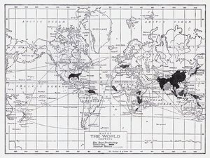 米生産国を示す世界地図（リトグラフ） 作： English School