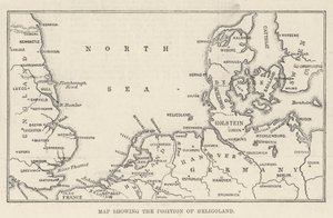 ヘリゴランドの位置を示す地図（彫刻 作： English School