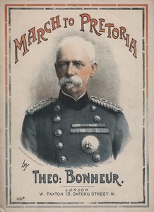 マーチ・トゥ・プレトリア、ロバーツ元帥の肖像が描かれた楽譜の表紙（カラーリトグラフ）
