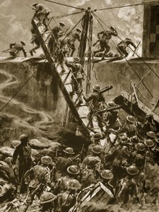 HMSヴィンディクティブ、1914-19年からギャングウェイに出現した海兵隊員とブルージャック 作： English School