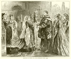 ヘンリー8世とキャサリンパーの結婚、1543年 作： English School